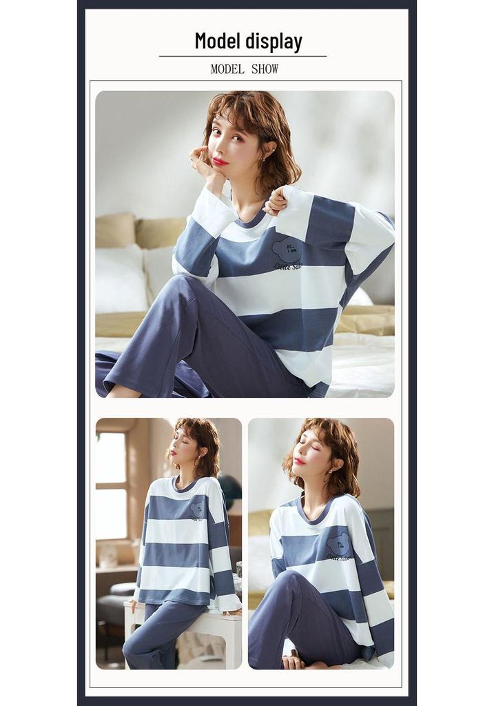 Women's Contrast Plaid Pajamas: Long Sleeve, Round Neck, Casual Loose Pants, Perfect for Spring and Autumn, Suitable for Home or Outdoor Wear.
