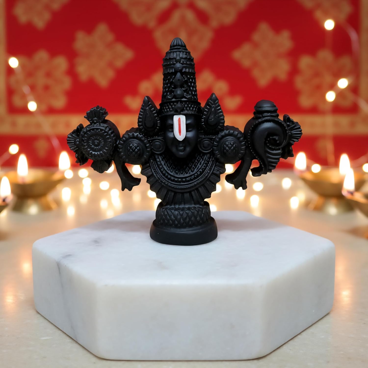 Lord Balaji Face Idol | 4.2 x 3.5 Inch Black Terracotta Venkateswara Face Murti чёрный