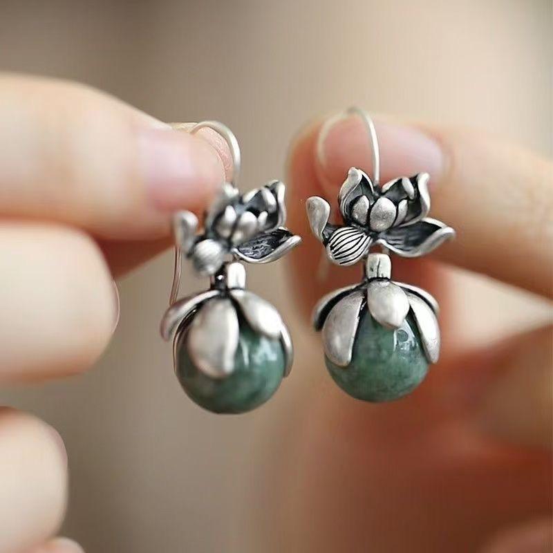 

Винтажные серьги-подвески с ретро бусинами в виде цветка лотоса серебристого цвета, Подходят для женщин для официальных мероприятий, повседневной носки, подарков