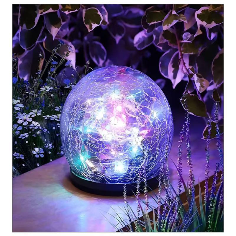Solar Powered Cracked Glass Ground Stake Light Bright Soft Light For Garden Patio Camping Decor