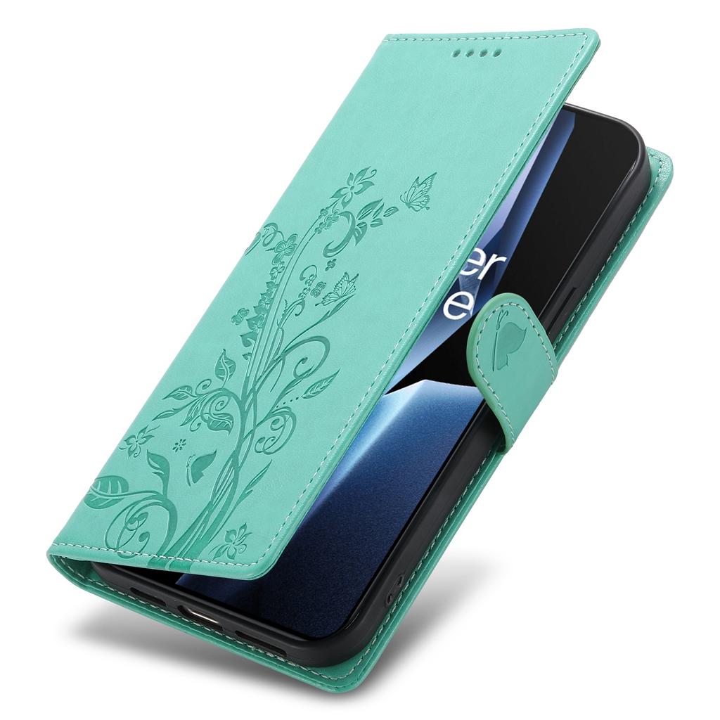 For OnePlus 13R 5G Wallet Case Butterfly Floral Imprint PU Leather Phone Cover with Wrist Strap