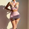 2026 New Sexy Striped Patchwork Lace Bow-bustier Skirt Seductive Halter Top Ultra-short Uniform Erotic Lingerie Set Stockings