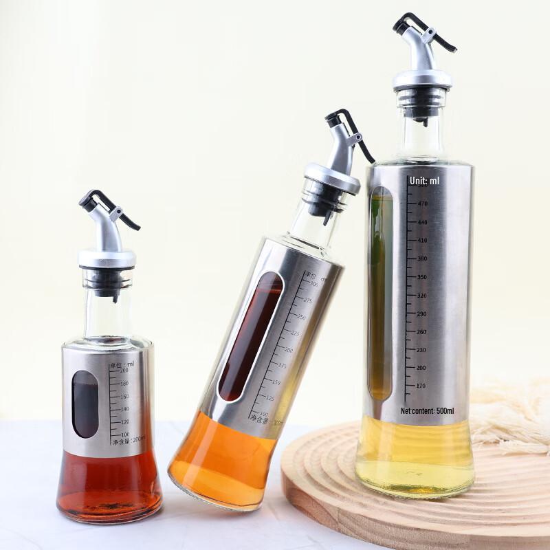 ZISIZ 500ml Glass Oil Dispenser with Stainless Steel Spout and Scale