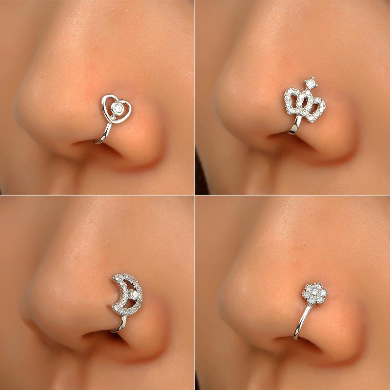 925 Silver Zircon Crown Non-Piercing Ear & Nose Clip Jewelry