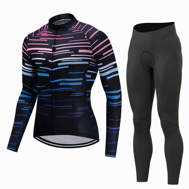 Mens Long Sleeve Cycling Jersey Set Breathable Quick Dry Bike Riding Sportswear