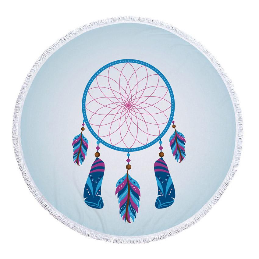 Prosop de Plajă Rotund din Microfibră Boho Dreamcatcher Prosoape Groase pentru Duș Baie Covoraș de Plajă de Vară 550g cu Ciucuri