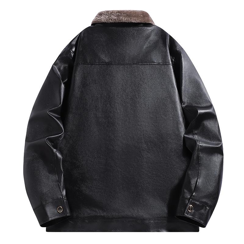 Men’s Winter Faux Leather Motorcycle Jackets With Faux Fur Lined Warm Bomber Jacket Vintage Coats Outwear Casual PU Leather Outwear Jacket for Men
