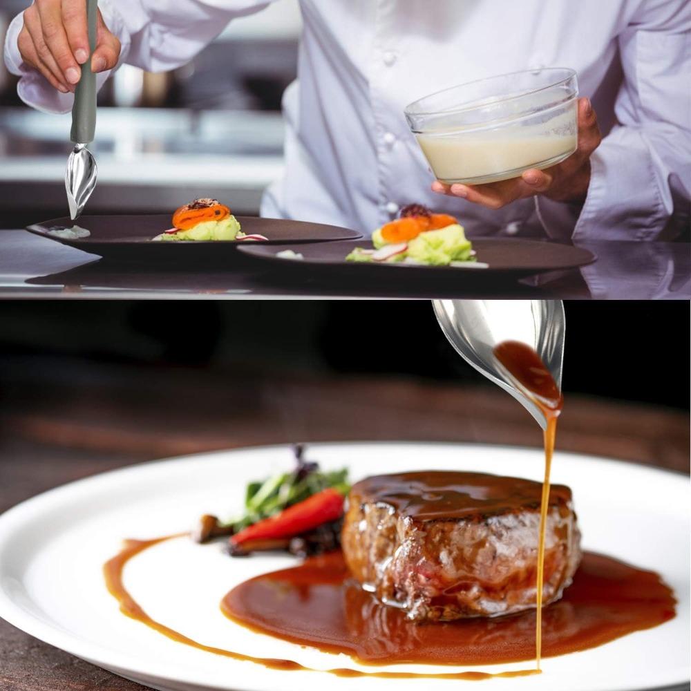 5 Pcs Silver Culinary Drawing Decorating Spoon Set  for Decorating Plate/Cake/Coffee/Pastry