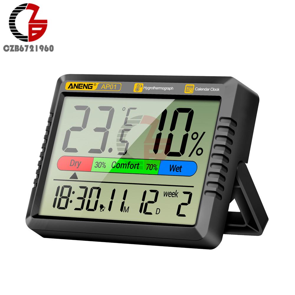 LCD Digital Air Thermometer Hygrometer Indoor Outdoor Temperature Humidity Meter Industrial Electronic Thermohygrometer Clock чёрный
