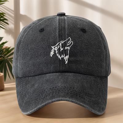 MAKEFGE Heren Wolfskop Geborduurde Baseballpet Verstelbare Snapback Geschikt voor Elk Seizoen