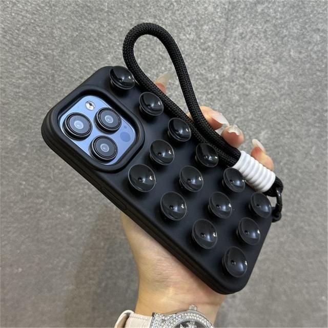 For iPhone 16 Pro Max Luxury Suction Cup Airbag With Lanyard Phone Case For iPhone 12 13 14 15 Plus Soft Frame Protective Cover