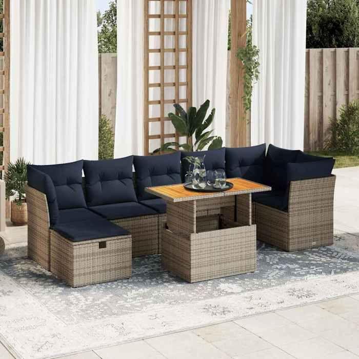 VidaXL Garden Lounge Set 8pcs with Brown Cushions Wicker Acacia, Outdoor Sofa Set, Garden Furniture, 3327985