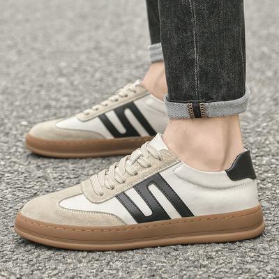 New Shoes for Men Genuine Leather Casual Shoes Fashion Striped Flat Skateboard Shoes Youth Trend Lace-up Sneaker