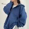 Lady Pockets Coat Women Winter Zipper Closure Thick Hooded Long Sleeve Drawstring Jacket Loose Solid Color Elastic Cuff Autumn Clothing