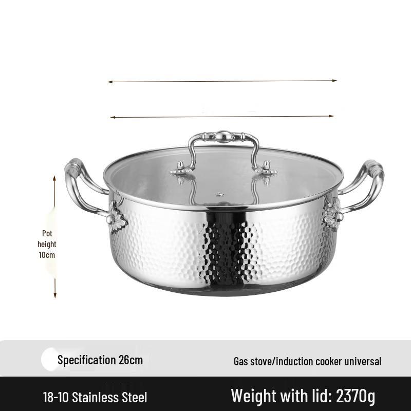 

ZISIZ 316 Stainless Steel Hammered Hot Pot with Lid