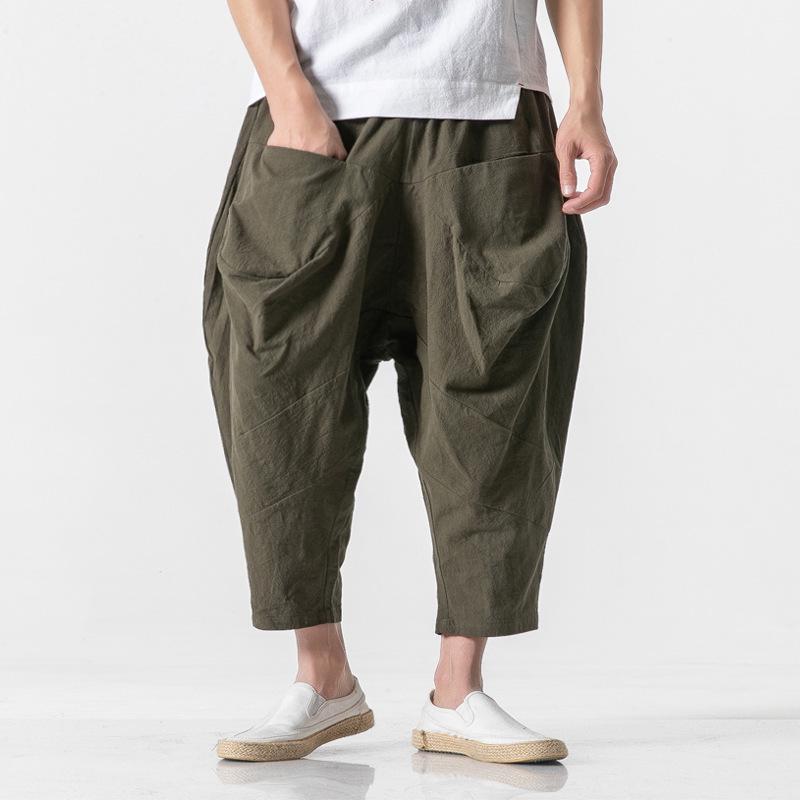 

Men s Japanese-Style Cotton Linen Wide-Leg Harem Pants 5XL