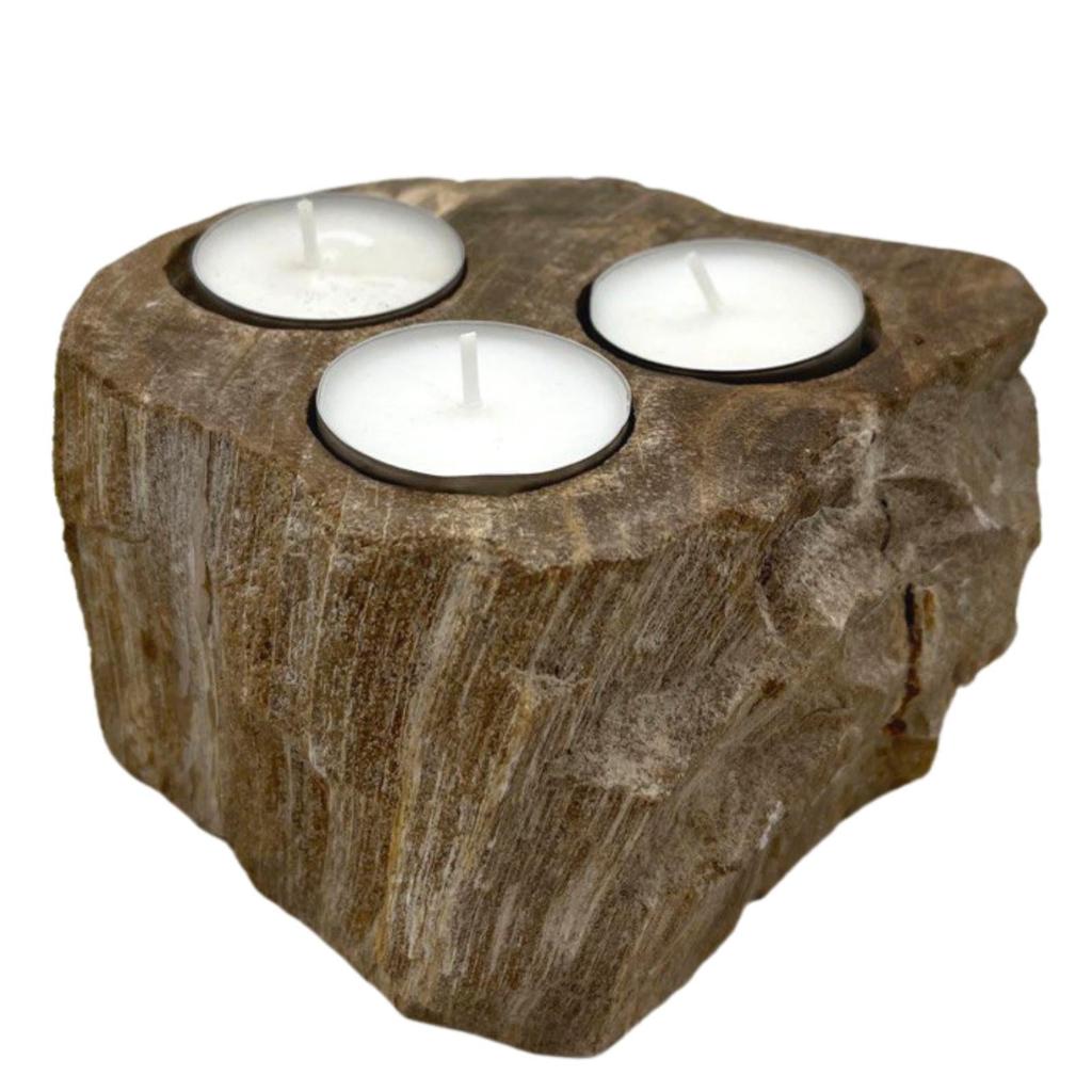 Petrified Wood Tealight Candle Holders Set of 3