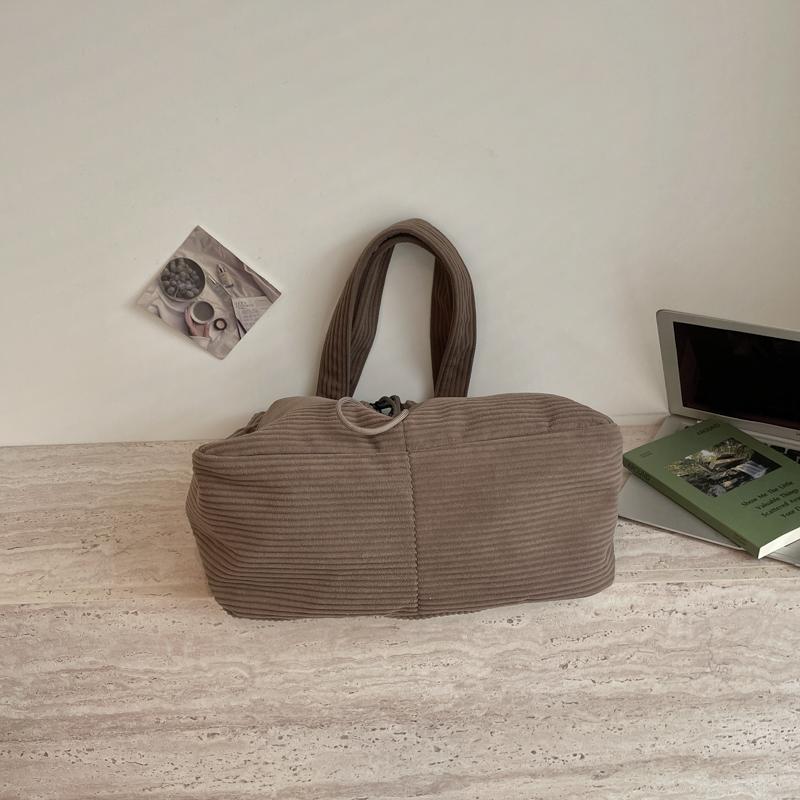 Solid Color Lightweight Corduroy Drawstring Tote Bag Large Capacity Shoulder Tote Bag
