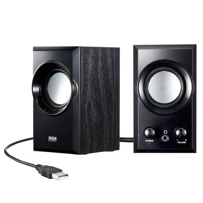 SANWA SUPPLY USB-Lautsprecher Holzgehäuse mit Passivstrahler Schwarz MM-SPU7BK