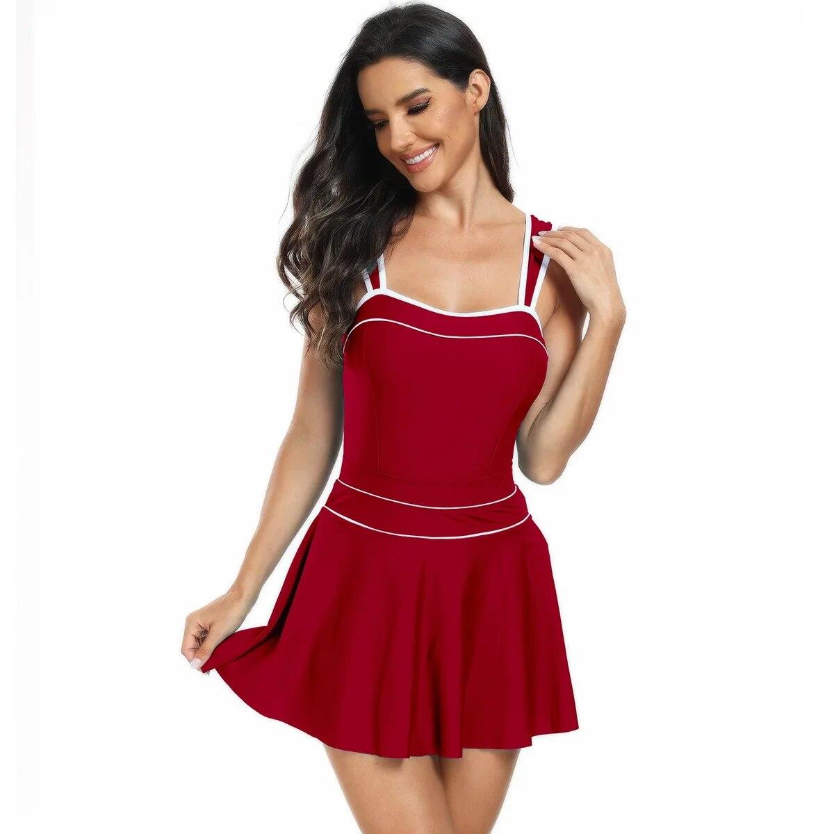 Цельный однотонный боди с пляжной юбкой — фото 3