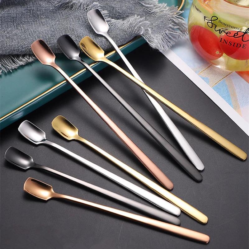 1 linguriță cu cap pătrat din oțel inoxidabil, tacâmuri cu mâner lung, linguri de cafea, ceai, desert, înghețată, mini linguriță veselă de bucătărie
