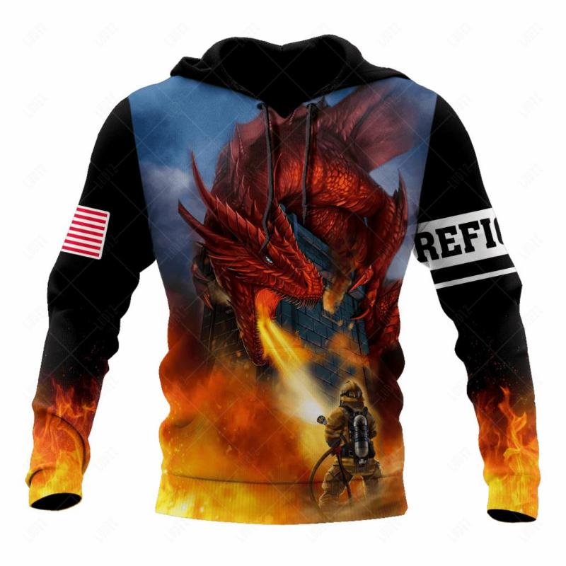 Firefighter Hoodies Men's Hoodie 3D Print Tops Autumn Long Sleeved Streetwear Designer Hooded For Men Clothing