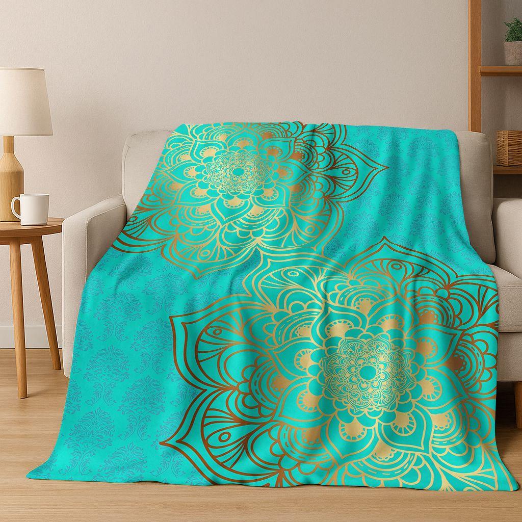 Rainbow Mandala Flower Chakras Yoga Bohemia Art Flannel Blanket,Cozy Soft Throw Blanket for Home Bedroom Bed Sofa Cover Kid Gift