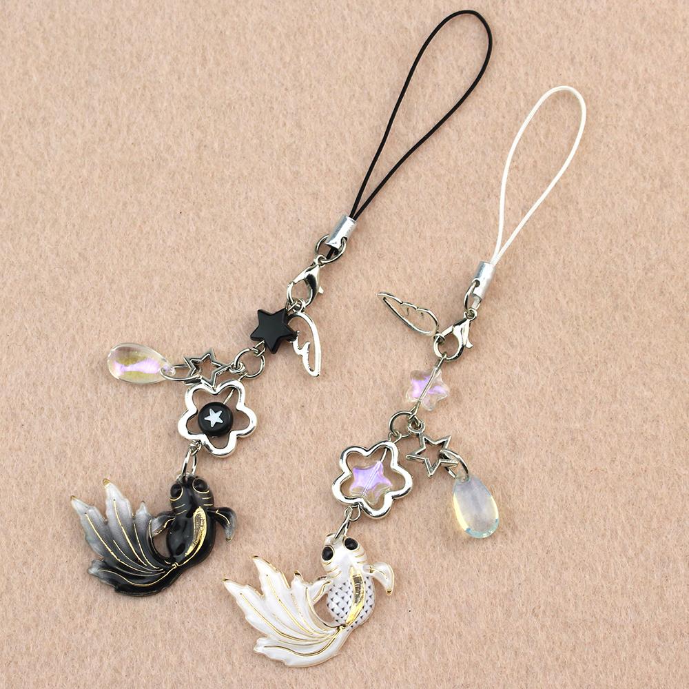 

Colorful Fish Star Keychain Lanyard Wrist Strap Good Luck Phone Charm Handmade Satosugu Koi Beaded Purse Cell Phones String