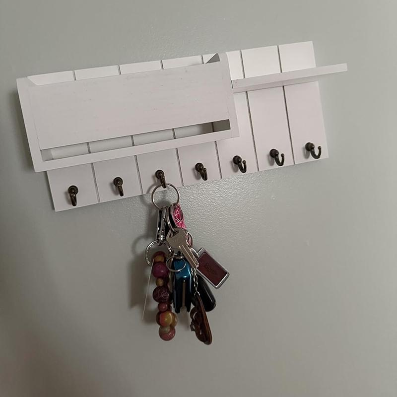 Wall-Mounted Key Rack With Hooks Wooden Storage Rack For Entryway Kitchen And Living Room