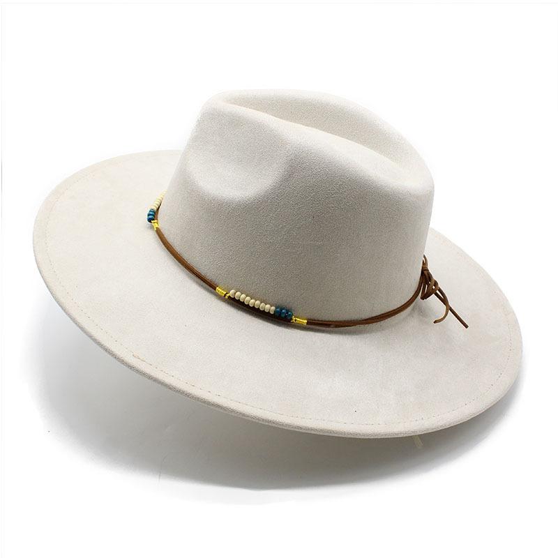 British Style Suede Top Hat Men'S Casual Big Eaves Tibetan Felt Hat Women'S Retro Cowboy Gentleman Hat