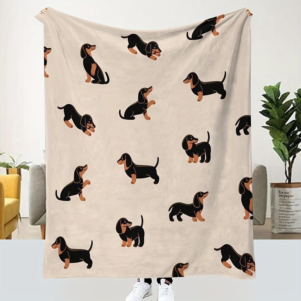 Cute Dachshund Blanket Soft Flannel Cartoon Print Blanket Sofa Bedroom Dormitory Nap Blanket