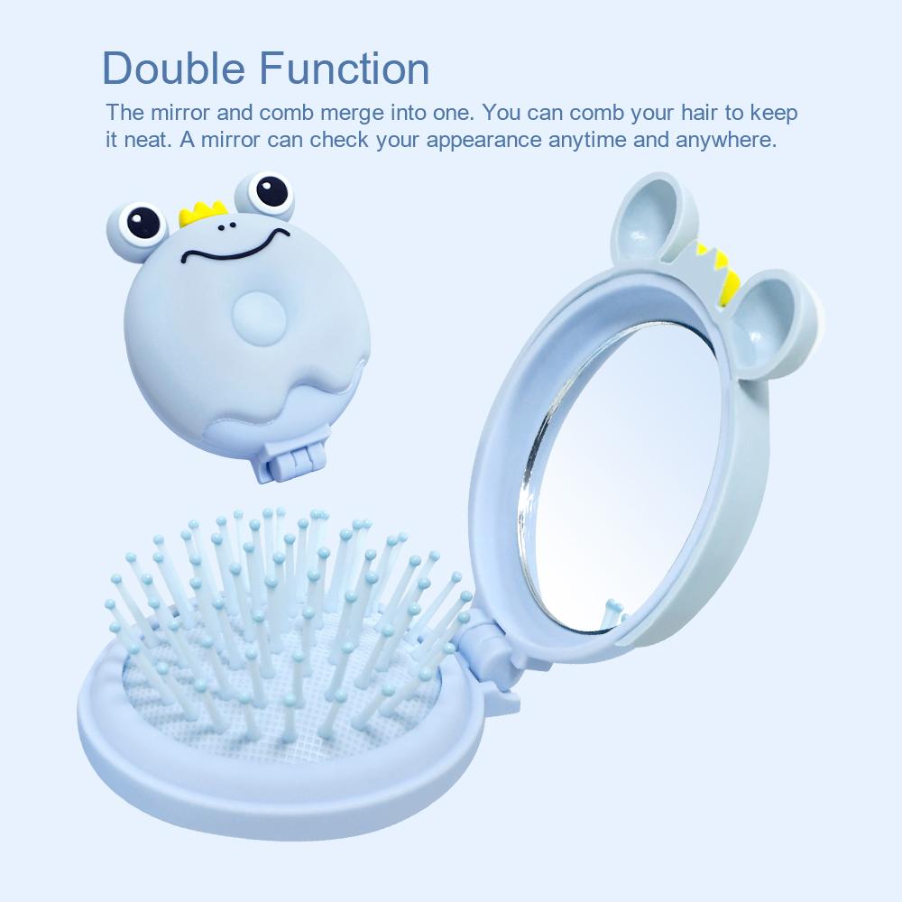 Mini Folding Mirror Comb Massage Anti Static Hair Brush Animal Shape Cute Air Cushion Comb Round Hair Styling Tool