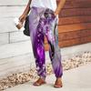 Women Diamond Printing Pants Lace Up Elastic Waist Loose  Trousers Casual Long Pants Trousers with Pockets