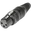 Female XLR Connector - HICON - HI-X3CF-G - 3 Poles - Black - Straight