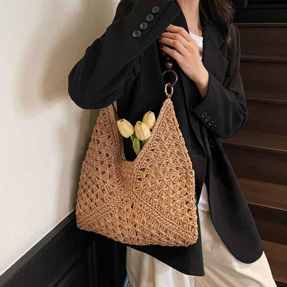 Beach Handbag Straw Woven Bag Tote Bag Hollow Shoulder Bag Fashion Bohemian Beach Bag  Holiday