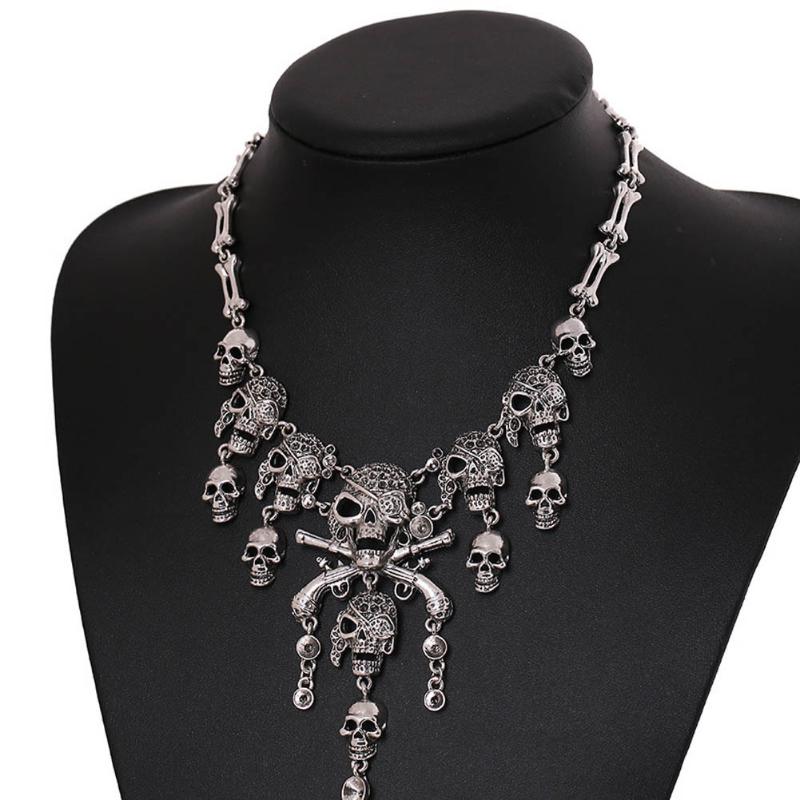 

Vintage Pirate Skull Statement Necklace for Women Gothic Punk Skeleton Choker Necklace Collier Femme Bijoux срібний