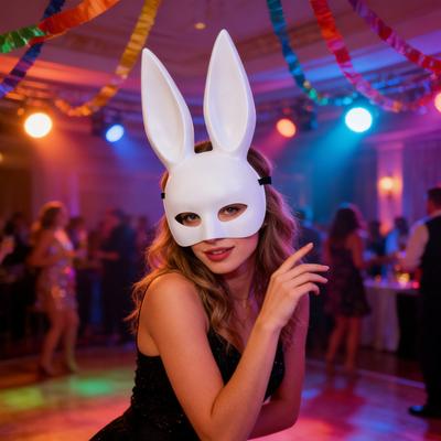 Maska Królika na Halloween Długie Uszy Królik Półmaska na Urodziny Wielkanoc Halloween Maskarada Cosplay Party Dodatek do Kostiumu