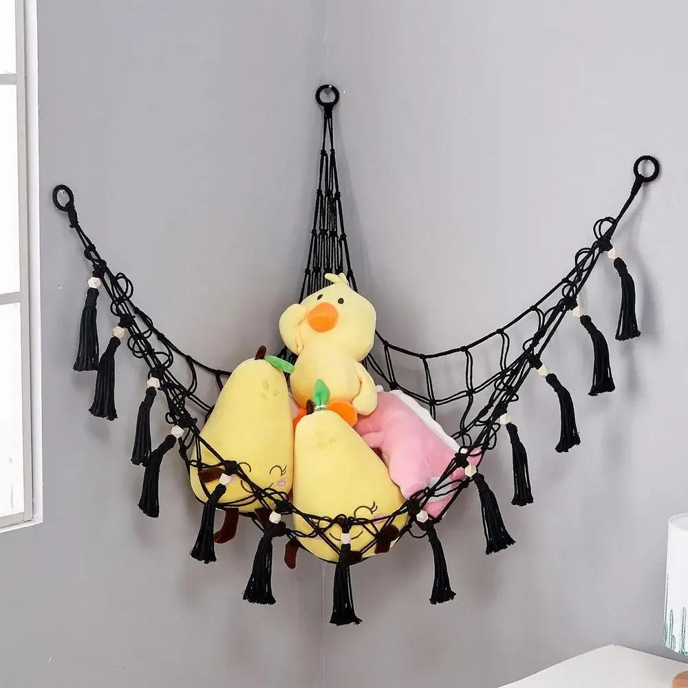 Toy Hammocks Creative Wall Corner Hanging Storage Net Organizer Minimalist Style Woven Cotton Rope Storage Mesh Hammock