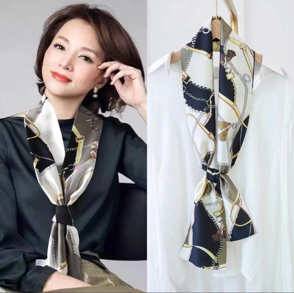 New scarf retro silk scarf printing simulation fashion versatile long scarf high sense Internet celebrity streamer decoration