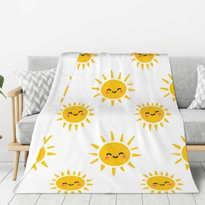 Smiling Yellow Sun Throw Blanket, Cute Happy Sun Face Repeat Print Soft Warm Sofa Couch Cover,Cozy Nursery Home Blanket