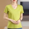 Women's V-Neck Mercerized Cotton Short-Sleeve T-Shirt - 2025 Summer Collection, Sweetheart Neckline
