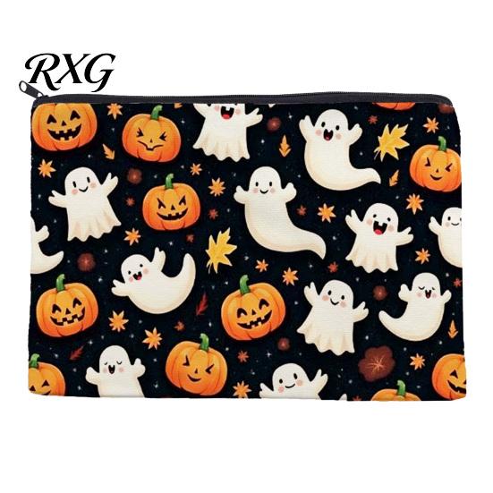 Washable Canvas Pencil Case Cosmetic Bag, Halloween Pattern Print Makeup Student Stationery Pouch Zipper Pouch, for Change Data Cable Storage