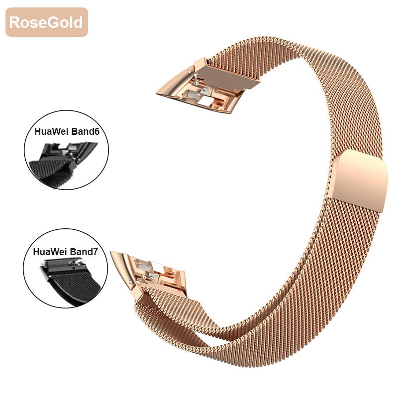 Metallklokkerem for Huawei Band 6 7 Band Honor 6 Armbånd med TPU-veske Skjermbeskytter Myk film Huawei Magnetic Loop Strap