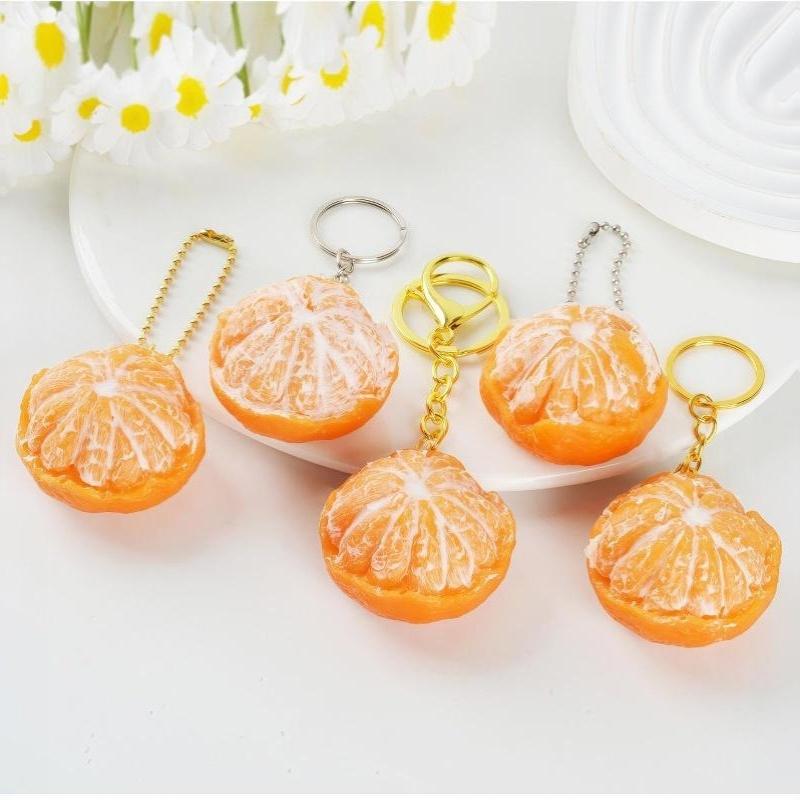 Simulated Peeled Tangerine Keychain Lifelike Design Sturdy Metal Clasp Bag Decor Key Holder Cute Gift For Fruit Lovers
