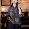 New Chinese Style Shirt for Women Autumn New Floral Print Button Top Western Style Shirt