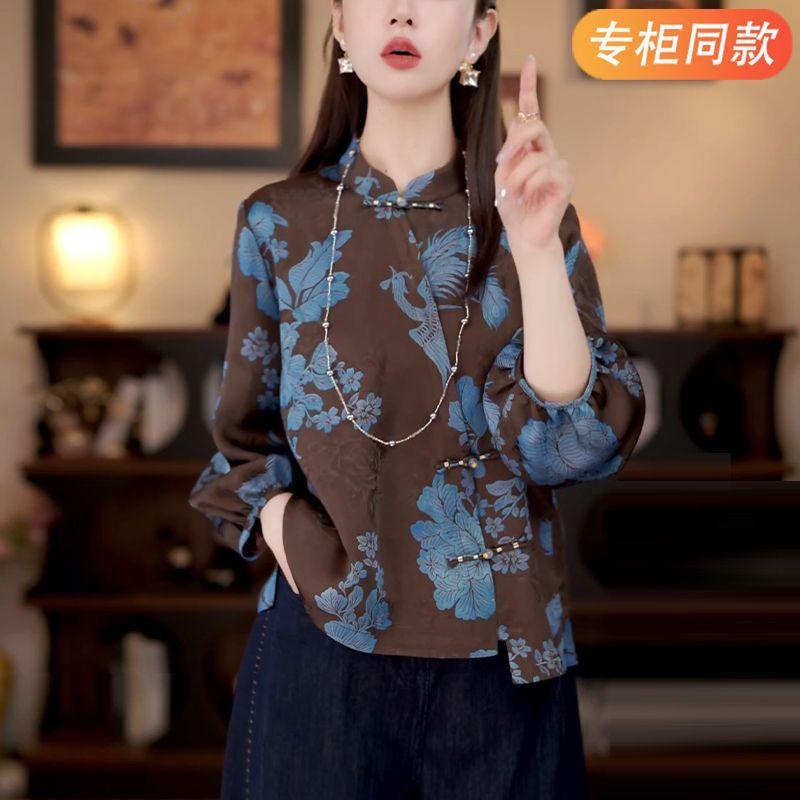 New Chinese Style Shirt for Women Autumn New Floral Print Button Top Western Style Shirt