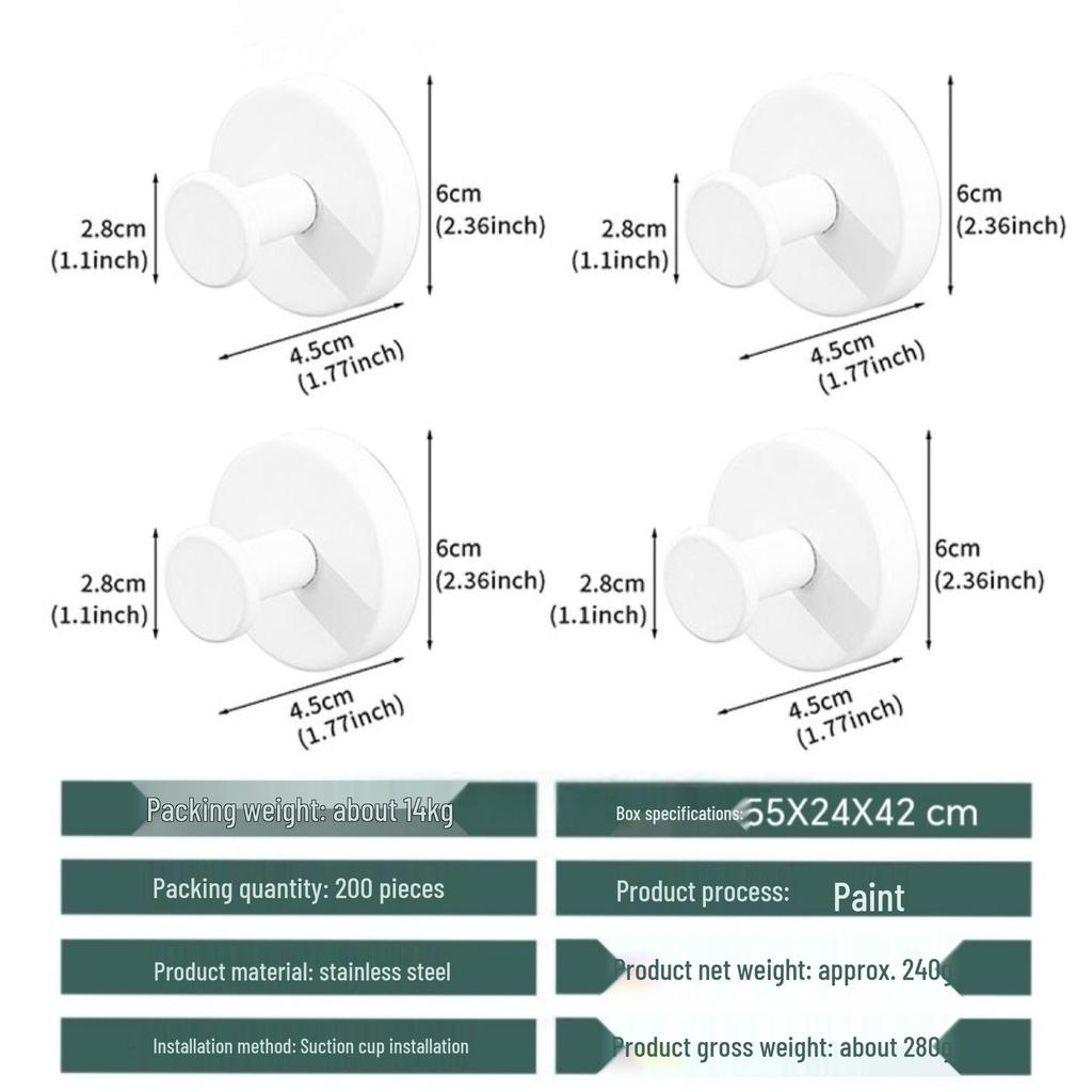 Stainless Steel No-Drill Strong Suction Cup Clothes Hook for Bathroom Glass Doors