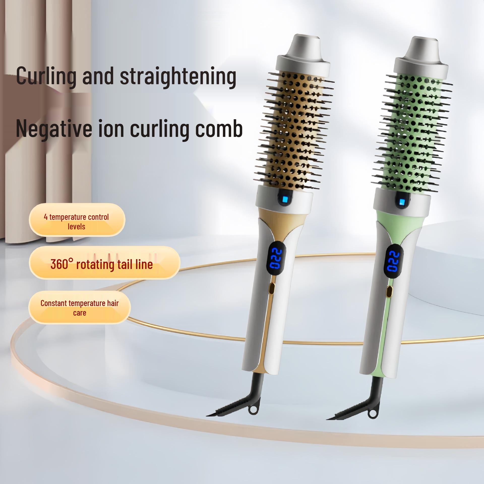 

2-in-1 Straight & Curl Negative Ion Curling Iron & Heat Comb - High Temp Resistant Electric Curler Comb Lime Green