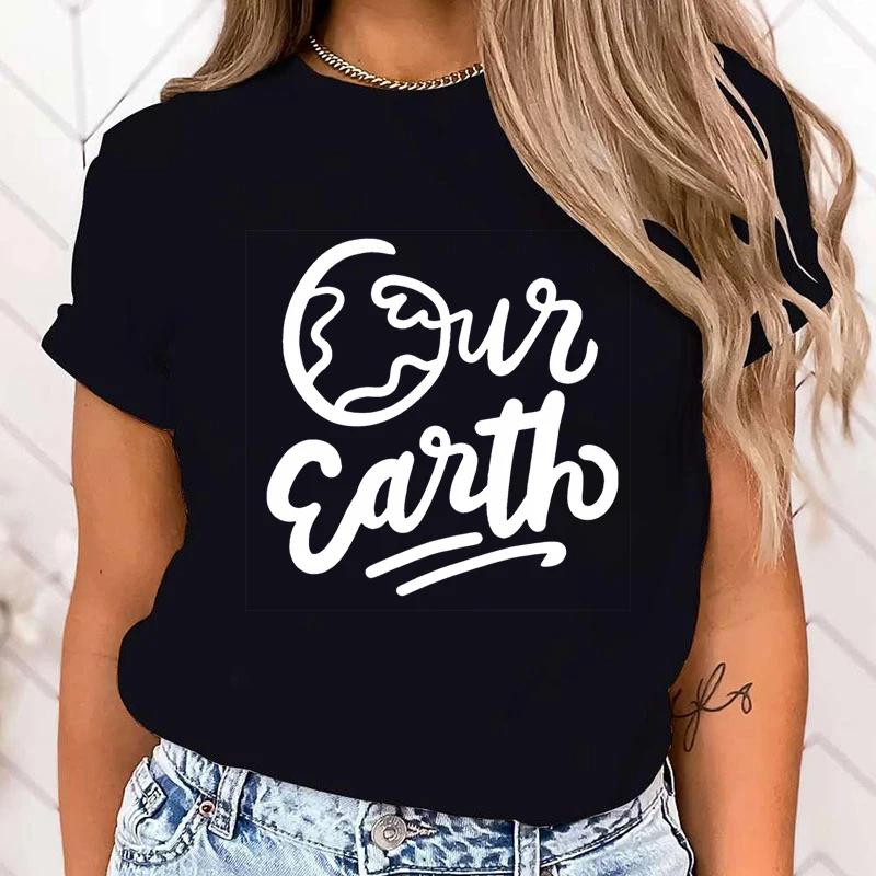 (Premium T-shirt)Women Fashion Summer T Shirts Protect The Ocean Our Earth Letter Print T-Shirts Female Short Sleeve Graphic Tee