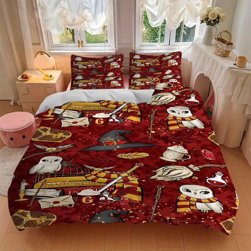 3pcs Harry Potter Bedding Set, Soft Polyester Duvet Cover and Pillowcases Machine Washable Seasons all suitable 84